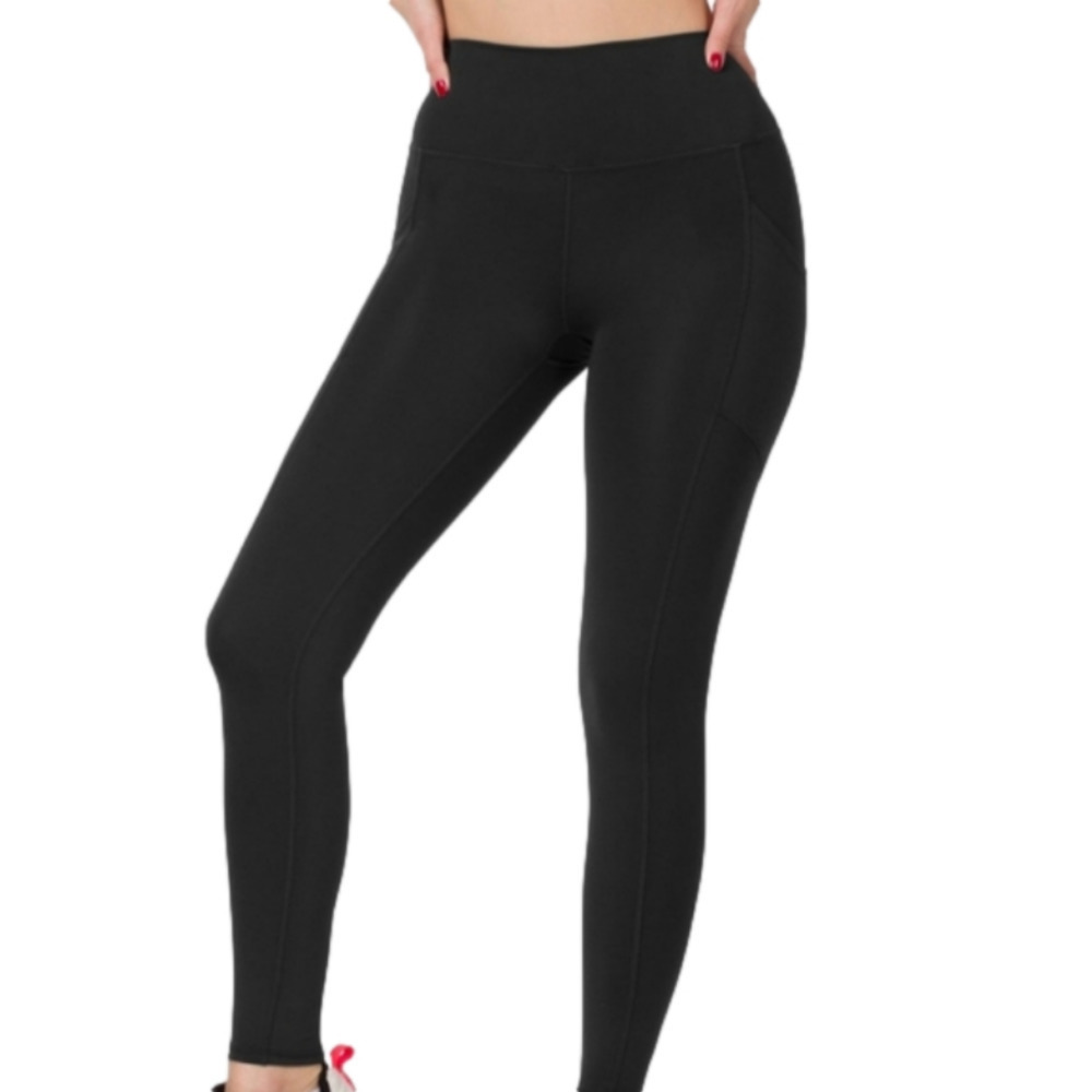 Zenana Athletic Wide Waistband Leggings with Leg Pock